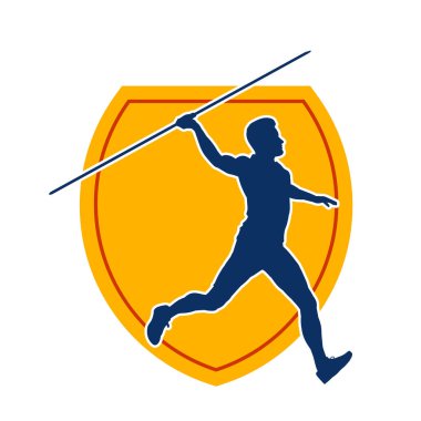 Erkek cirit atanın silueti atlet pozu veriyor. Bir atletin silueti cirit atıyor. 