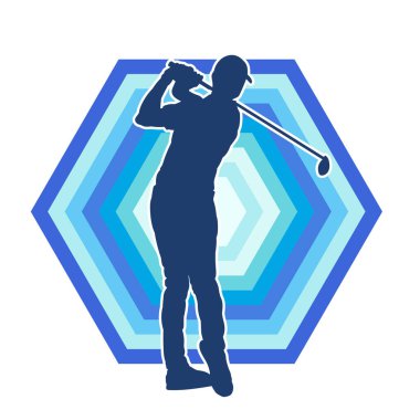 Golf oynayan bir adamın silüeti. Hareketli bir erkek golfçünün silueti.
