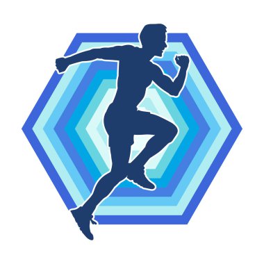 Koşu pozisyonundaki bir adamın silüeti. Siluet erkek koşusu pozu.