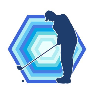 Golf oynayan bir adamın silüeti. Hareketli bir erkek golfçünün silueti.