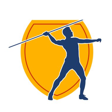 Erkek cirit atanın silueti atlet pozu veriyor. Bir atletin silueti cirit atıyor. 