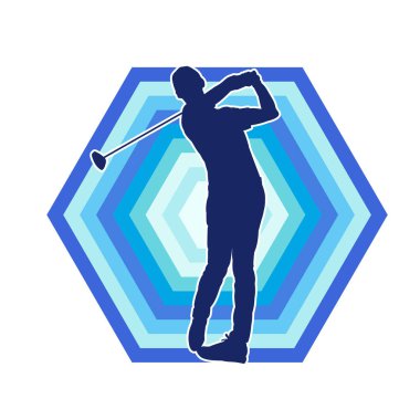 Golf oynayan bir adamın silüeti. Hareketli bir erkek golfçünün silueti.