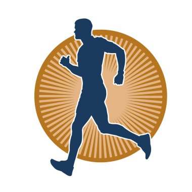 Koşu pozisyonundaki bir adamın silüeti. Siluet erkek koşusu pozu.