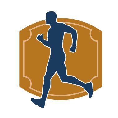 Koşu pozisyonundaki bir adamın silüeti. Siluet erkek koşusu pozu.