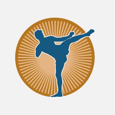 Hareketli erkek kickboksör atletinin silueti. Kickboks yapan bir adamın silueti..