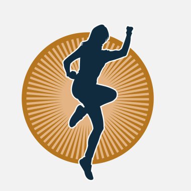 Hareketli bir kadın dansçının silueti. Dans eden zayıf bir kadının silueti..