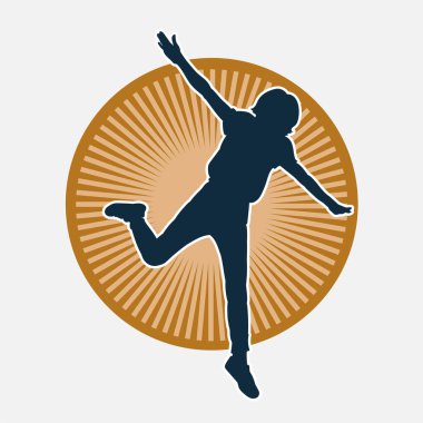 Hareketli bir kadın dansçının silueti. Dans eden zayıf bir kadının silueti..