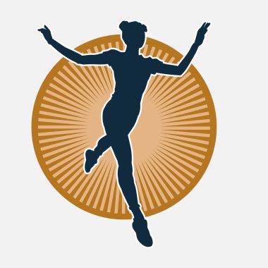 Hareketli bir kadın dansçının silueti. Dans eden zayıf bir kadının silueti..