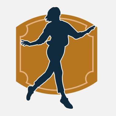 Hareketli bir kadın dansçının silueti. Dans eden zayıf bir kadının silueti..