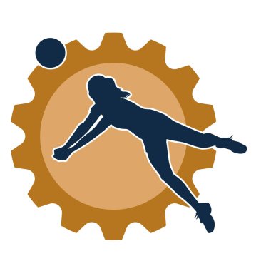 Hareketli bir kadın voleybol oyuncusunun silueti. Voleybol oynayan bir kadının silueti..