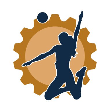 Hareketli bir kadın voleybol oyuncusunun silueti. Voleybol oynayan bir kadının silueti..