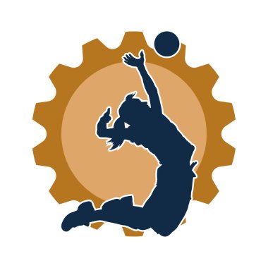 Hareketli bir kadın voleybol oyuncusunun silueti. Voleybol oynayan bir kadının silueti..