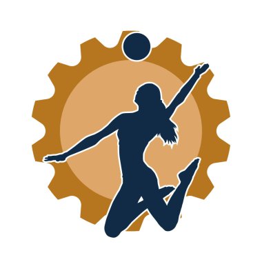 Hareketli bir kadın voleybol oyuncusunun silueti. Voleybol oynayan bir kadının silueti..