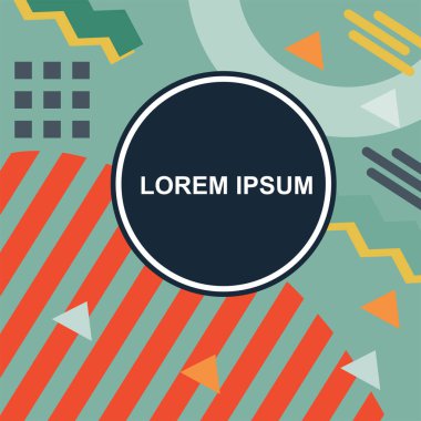 Çeşitli geometrik şekilli, süslemeli ve metin alanlı soyut arkaplan kare kartı. Geometrik memphis tarzıyla kare duvar kağıdı.
