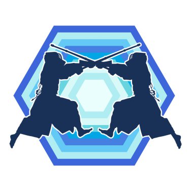 Kendo dövüş sanatları ustasının silueti düello eğitimi alıyor.