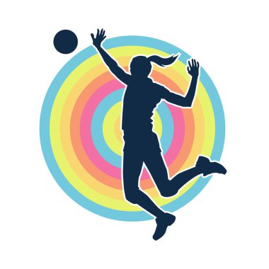 Hareketli bir kadın voleybol oyuncusunun silueti. Voleybol oynayan bir kadının silueti..