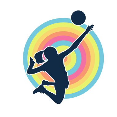 Hareketli bir kadın voleybol oyuncusunun silueti. Voleybol oynayan bir kadının silueti..