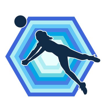 Hareketli bir kadın voleybol oyuncusunun silueti. Voleybol oynayan bir kadının silueti..