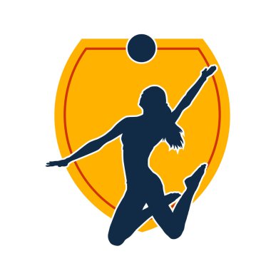 Hareketli bir kadın voleybol oyuncusunun silueti. Voleybol oynayan bir kadının silueti..