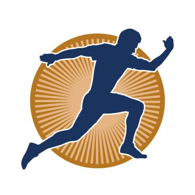 Koşu pozisyonundaki bir adamın silüeti. Siluet erkek koşusu pozu.