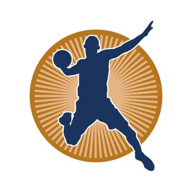 Hareketli bir erkek basketbolcunun silueti. Basketbol oynayan bir adamın silüeti..