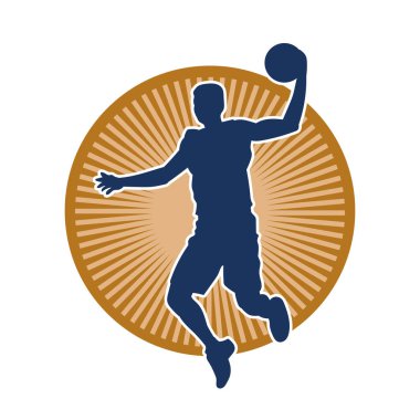 Hareketli bir erkek basketbolcunun silueti. Basketbol oynayan bir adamın silüeti..