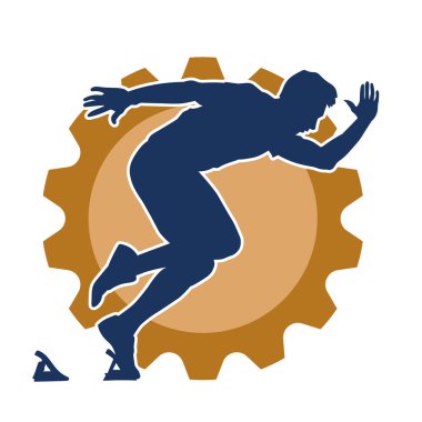 Koşu pozisyonundaki bir adamın silüeti. Siluet erkek koşusu pozu.