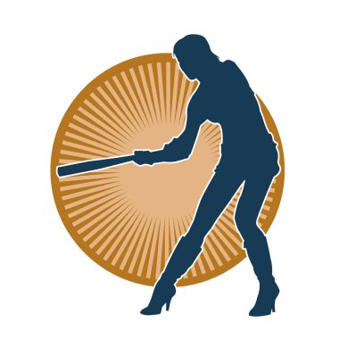 Hareket halindeki bir kadın dövüşçünün silueti beyzbol sopası taşıyor.