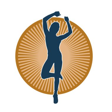 Hareketli bir kadın dansçının silueti. Dans eden zayıf bir kadının silueti..