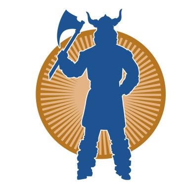 Viking kaskı takan ve savaş baltası taşıyan bir erkek savaşçının silueti.