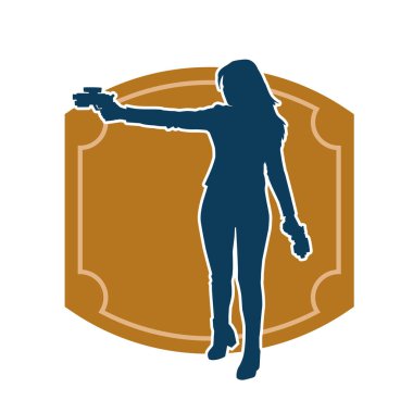 Sıska bir kadın savaşçının silueti makineli tüfekle poz veriyor.