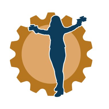 Sıska bir kadın savaşçının silueti makineli tüfekle poz veriyor.