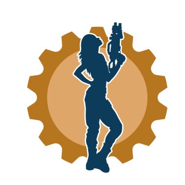 Sıska bir kadın savaşçının silueti makineli tüfekle poz veriyor.