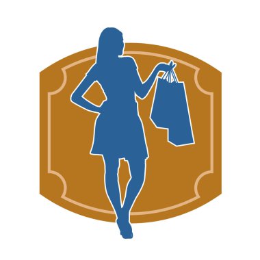 Sıska, alışveriş torbaları taşıyan genç bir kadının silueti. Alışveriş torbaları taşıyan, etkileyici pozlarda genç bir kadının silueti..