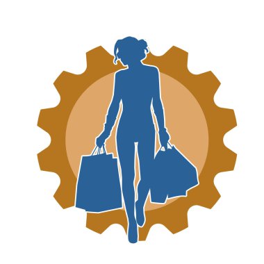 Sıska, alışveriş torbaları taşıyan genç bir kadının silueti. Alışveriş torbaları taşıyan, etkileyici pozlarda genç bir kadının silueti..