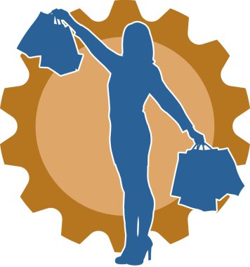 Sıska, alışveriş torbaları taşıyan genç bir kadının silueti. Alışveriş torbaları taşıyan, etkileyici pozlarda genç bir kadının silueti..