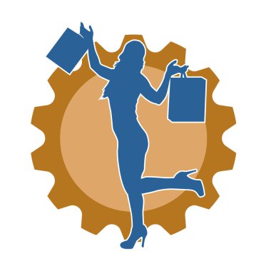 Sıska, alışveriş torbaları taşıyan genç bir kadının silueti. Alışveriş torbaları taşıyan, etkileyici pozlarda genç bir kadının silueti..