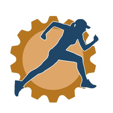 Koşan bir kadının silueti. Dişi bir koşunun silueti.