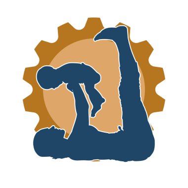 Zayıf bir kadının, pilates yaparken çocuklarını kaldırması silueti.