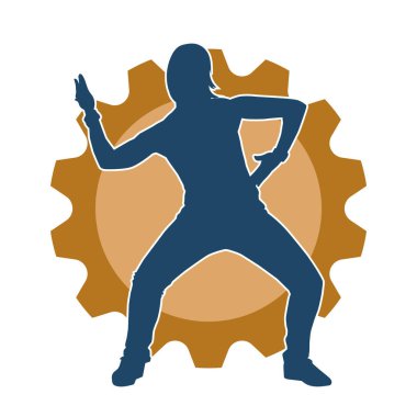 Hareketli bir kadın dansçının silueti. Dans eden zayıf bir kadının silueti..