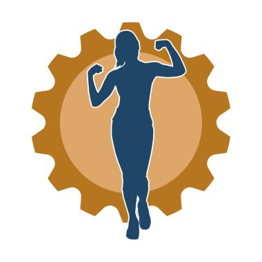 Sportif kadın silueti aerobik yapıyor. 