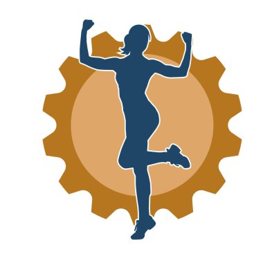 Sportif kadın silueti aerobik yapıyor. 