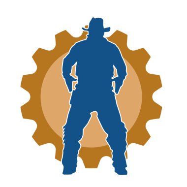 Kovboy kıyafeti giymiş zayıf bir erkek modelin silueti.