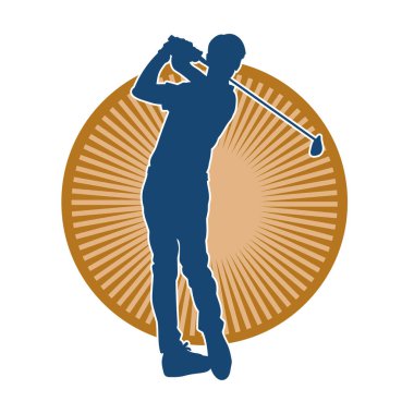 Golf oynayan bir adamın silüeti. Hareketli bir erkek golfçünün silueti.