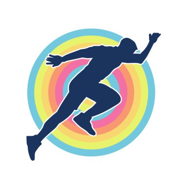 Koşu pozisyonundaki bir adamın silüeti. Siluet erkek koşusu pozu.