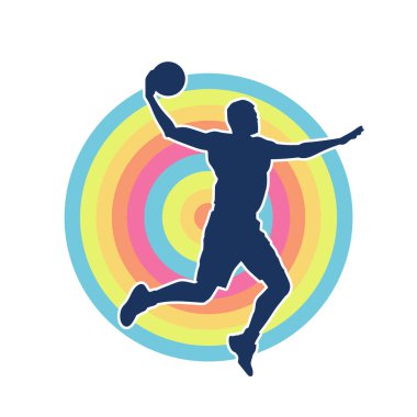 Hareketli bir erkek basketbolcunun silueti. Basketbol oynayan bir adamın silüeti..