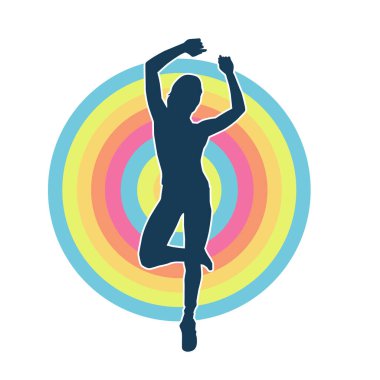 Hareketli bir kadın dansçının silueti. Dans eden zayıf bir kadının silueti..