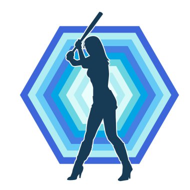 Hareket halindeki bir kadın dövüşçünün silueti beyzbol sopası taşıyor.