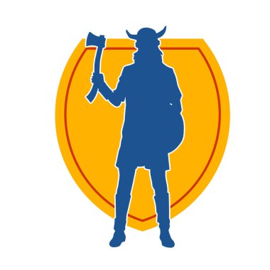 Viking kaskı takan ve savaş baltası taşıyan bir erkek savaşçının silueti.