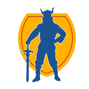 Bir erkek savaşçının silueti Viking kaskı takıyor ve kılıç taşıyor.